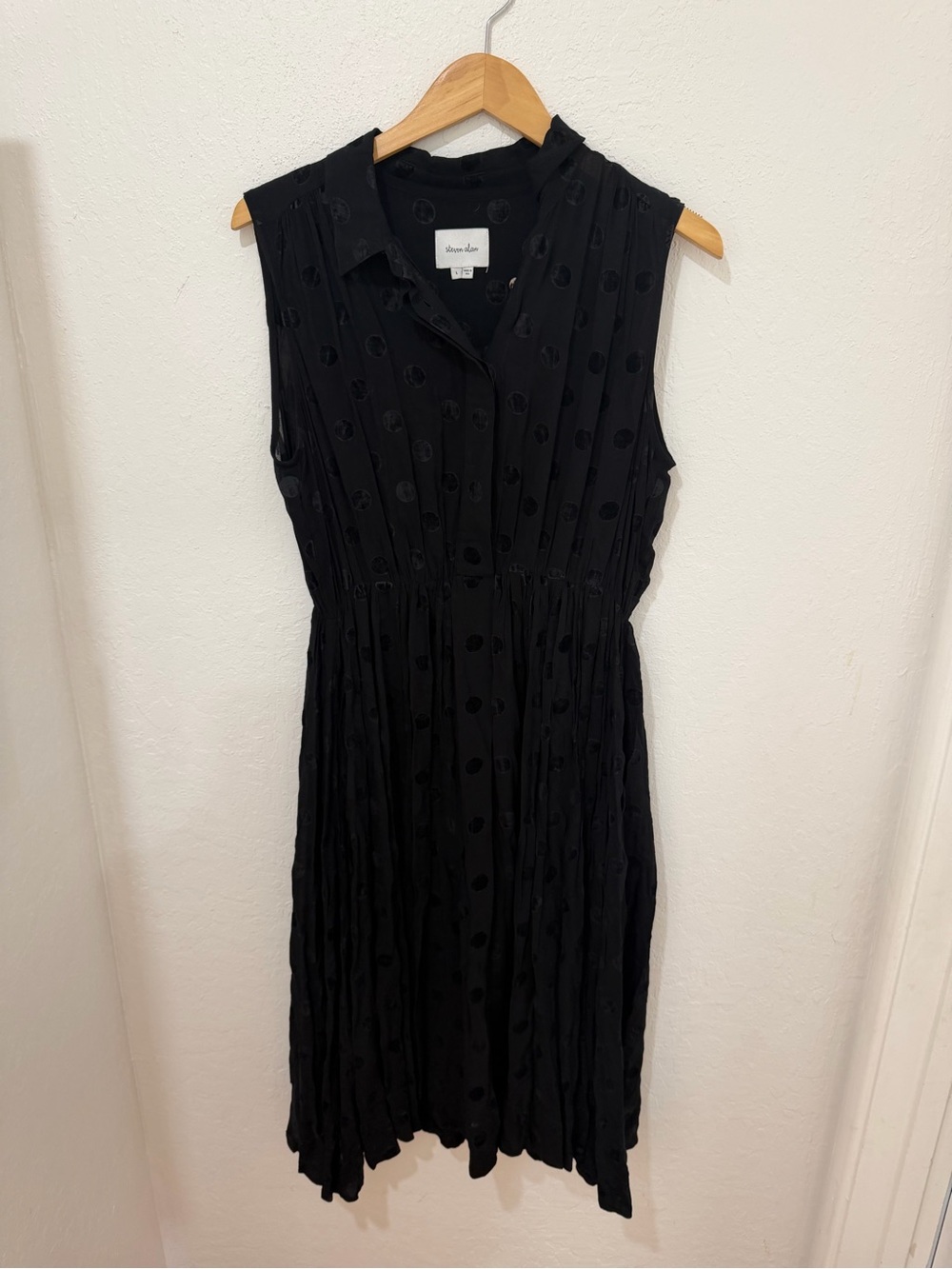 Steven Alan Black Sleeveless Polka Dot Midi Dress
